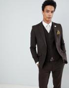 Gianni Feraud Slim Fit Brown Donnegal Wool Blend Suit Jacket