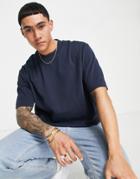 Asos Design Heavyweight Oversized T-shirt In Brushed Cotton In Navy