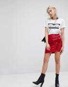 Bershka Side Frill Red Mini Skirt - Red