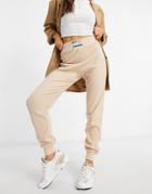 Public Desire Statement Waffle Textured Sweatpants In Beige-neutral