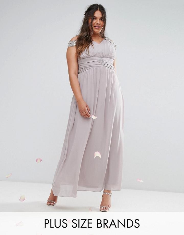 Tfnc Wedding Plus Maxi Dress With Embellished Cold Shoulder - Gray