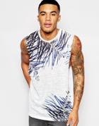 Asos Sleeveless T-shirt With Extreme Dropped Armhole And Palm Print With Raw Edge - Off White