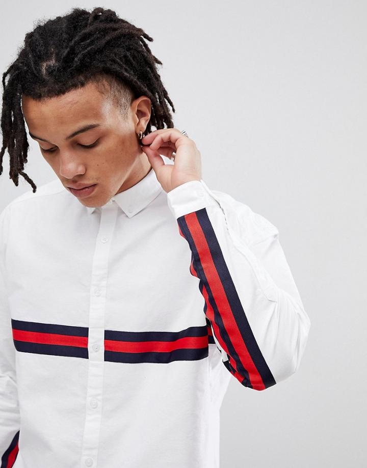 Asos Design Oversized Oxford Shirt With Black Tape Detail In White - White