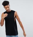 Asos Design Tall Sleeveless T-shirt With Dropped Armhole In Black - Black