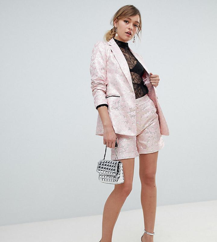 Sister Jane Tailored Shorts In Gold Leaf Jacquard - Pink