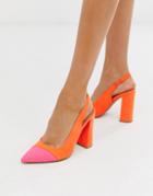 Asos Design Password Slingback High Block Heels In Orange And Pink-multi