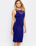 Vesper Cindy Pencil Dress With Lace Neckline - Blue