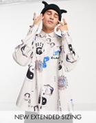 Asos Design Boxy Oversized Shirt With Stripe And Placement Prints-white