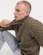 Asos Design Heavyweight Cable Knit Rollneck Sweater In Putty-neutral