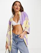 Asos Design Oversized Long Sleeve Shirt In Lilac Abstract Print-multi