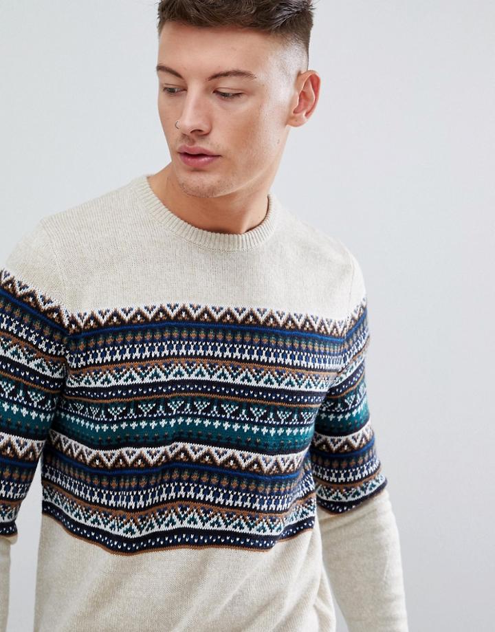 Pull & Bear Fair Isle Jumper In Ecru - Gray