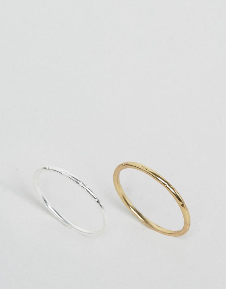 Asos Pack Of 2 Gold Plated And Sterling Silver Etched Ring Pack - Multi