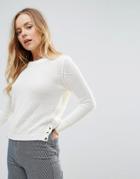Brave Soul Sweater With Side Button Detail - Cream