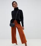 Asos Design Petite Wide Leg Culotte Pants In Rust Check - Orange