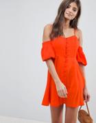 Asos Design Puff Sleeve Cold Shoulder Mini Sundress - Red