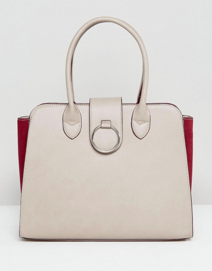 Asos Tote Bag With Ring Detail And Contrast Sides - Gray