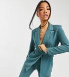 Asos Design Petite Jersey Single Breasted Suit Blazer In Sage-green