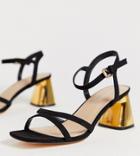 London Rebel Wide Fit Kitten Heel Stud Sandals - Black