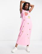 Native Youth Maxi Tank Dress With Strawberries Print-pink