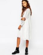 Navy London Smock Dress In Lace With Front Panel - White