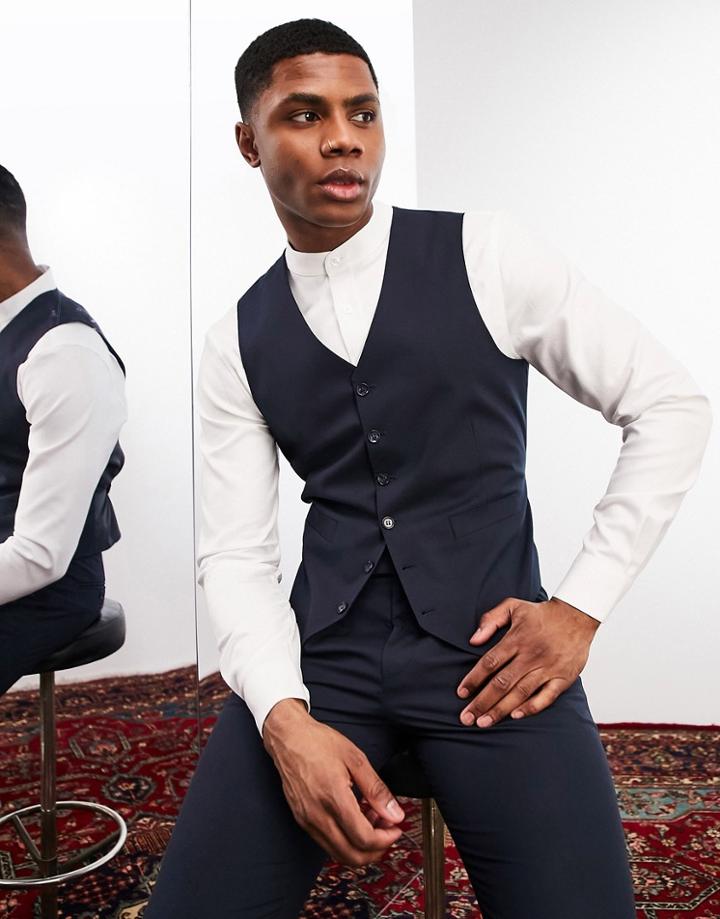 Noak 'camden' Slim Vest In Navy With Two-way Stretch