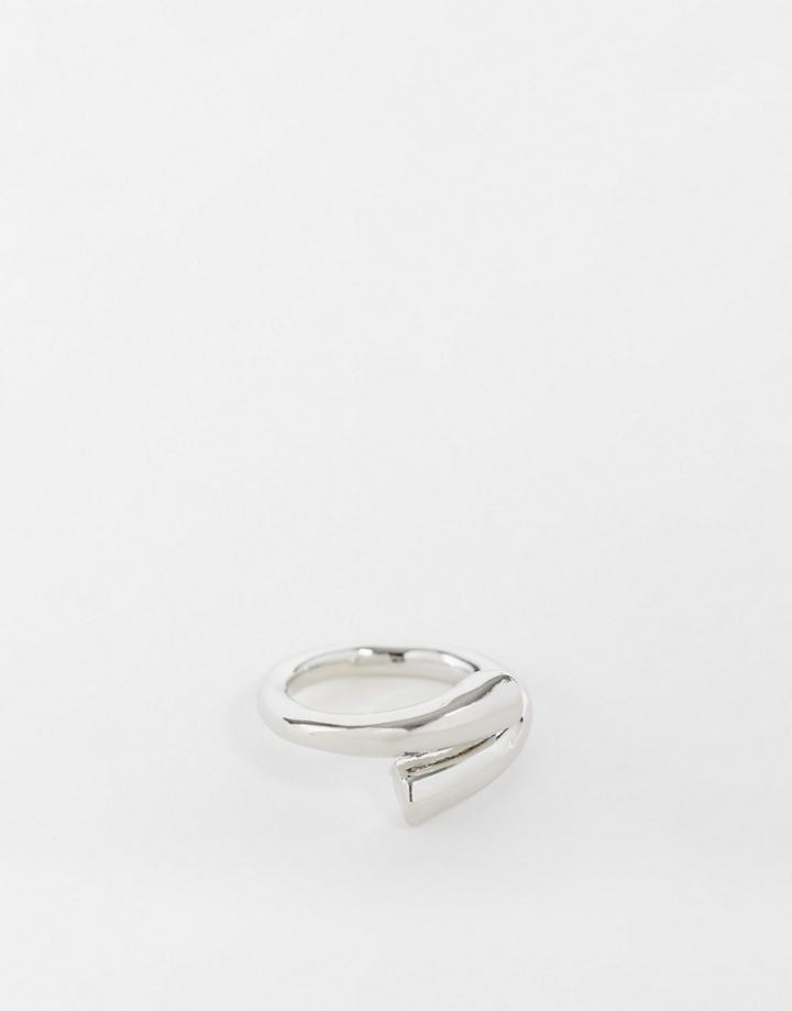 Designb London Chunky Minimal Wrap Ring In Silver