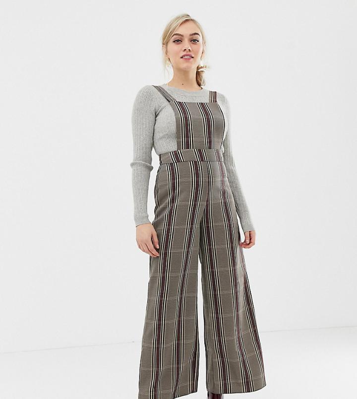 New Look Petite Check Jumpsuit In Gray - Black
