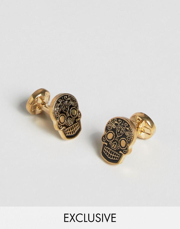 Noose & Monkey Skull Cufflinks In Black/gold - Gold