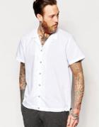 Asos White Shirt With Revere Collar And Elasticated Hem In Regular Fit - White