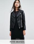 New Look Petite Leather Look Biker Jacket - Black