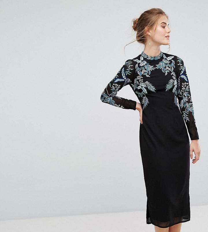 Hope & Ivy Long Sleeve Embellished Backless Dress - Multi