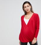 Asos Maternity Wrap Top In Crepe - Red