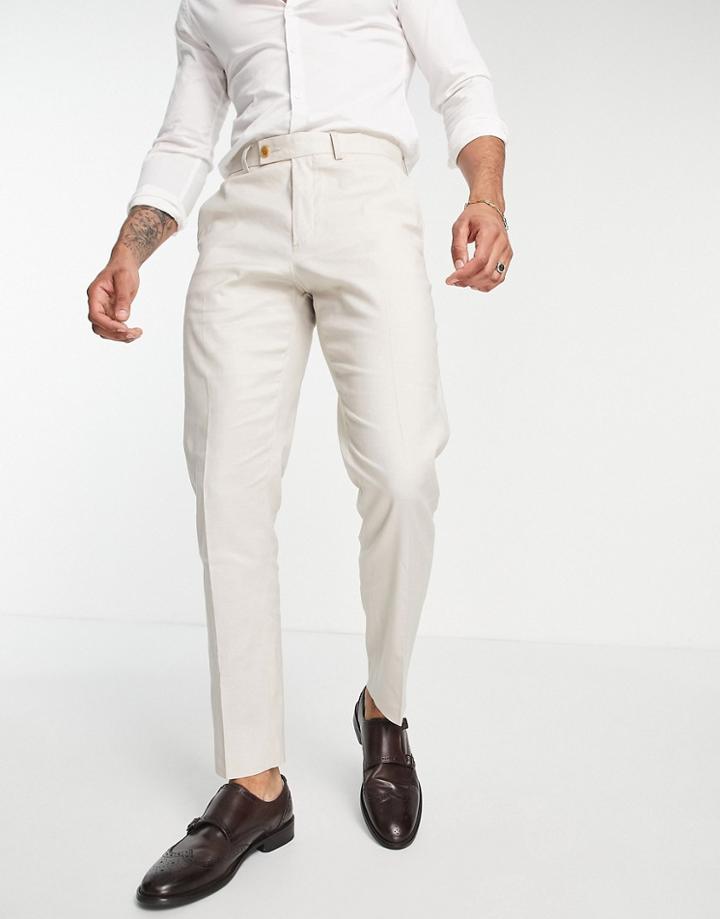 Asos Design Slim Linen Suit Pants In Stone-neutral