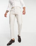 Asos Design Slim Linen Suit Pants In Stone-neutral