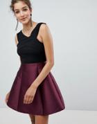 Ax Paris Cross Front Dress With Contrast Skirt - Black