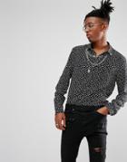 Asos Regular Fit Pokla Dot Viscose Shirt With Metal Collar Tips - Black