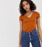 River Island V Neck T-shirt In Rust - Red