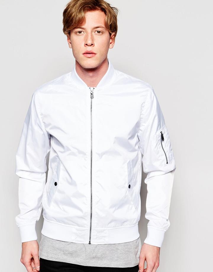Jack & Jones Nylon Bomber Jacket - White