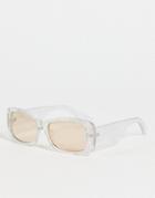 Asos Design Recycled Frame Wrap Mid Square Sunglasses In Silver Glitter