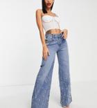 Asyou Puddle Straight Jeans With Drippy Crystal Detail In Blue