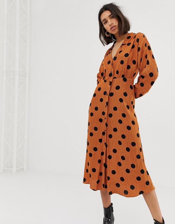 Mango Polka Dot Dress In Orange - Orange