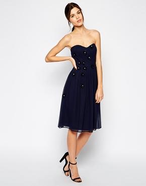 Elise Ryan Midi Bandeau Dress With 3d Daisy Flowers - Navy