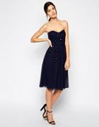 Elise Ryan Midi Bandeau Dress With 3d Daisy Flowers - Navy