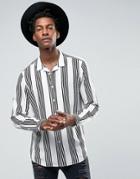 Asos Viscose Shirt With 5 Stripe Placement Print And Revere Collar In
