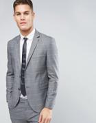 Jack & Jones Premium Slim Suit Jacket With Check - Gray