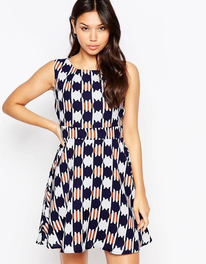 Iska Circle Print Tie Back Dress - Navy