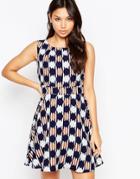 Iska Circle Print Tie Back Dress - Navy