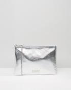 Carvela Metallic Clutch Bag With Optional Cross Body Strap - Silver