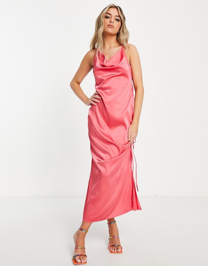 Public Desire Strappy Cami Midi Dress With Ruched Side Detail In Pink