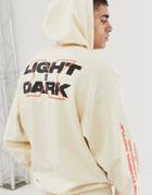 Asos Design Oversized Hoodie In Off White With Multiplacement Photographic Print-beige
